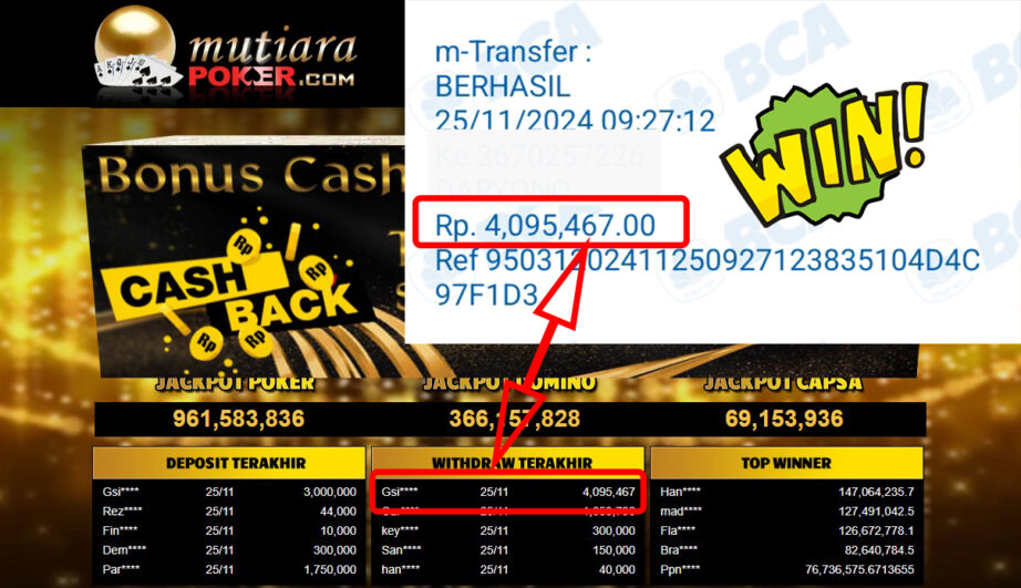 Bukti Withdraw ( 4,095,467,-) Member Setia Mutiarapoker