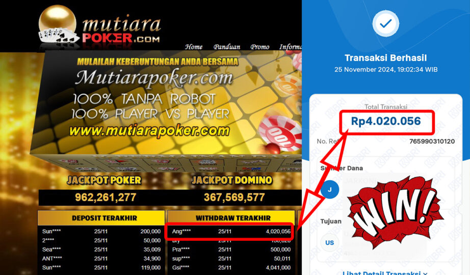 Bukti Withdraw ( 4,020,056,-) Member Setia Mutiarapoker