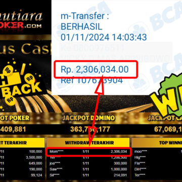 Bukti Withdraw ( 2,306,034,-) Member Setia Mutiarapoker