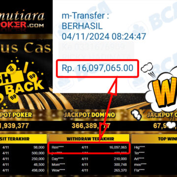 Bukti Withdraw ( 16,097,065,-) Member Setia Mutiarapoker