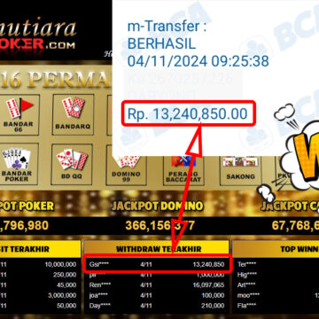 Bukti Withdraw ( 13,240,850,-) Member Setia Mutiarapoker