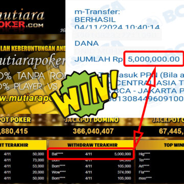 Bukti Withdraw ( 5,000,000,-) Member Setia Mutiarapoker