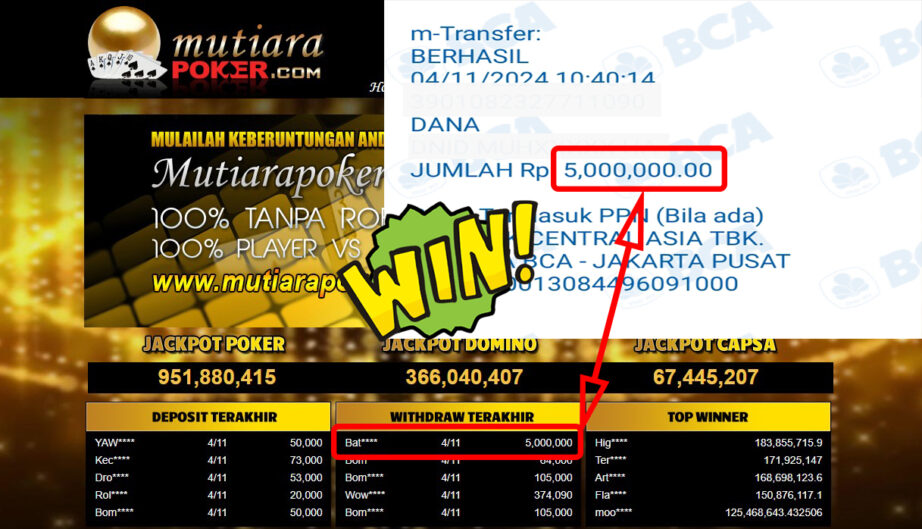 Bukti Withdraw ( 5,000,000,-) Member Setia Mutiarapoker