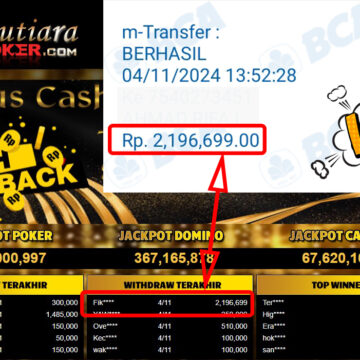 Bukti Withdraw ( 2,196,699,-) Member Setia Mutiarapoker