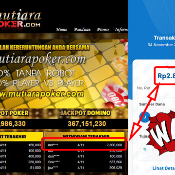 Bukti Withdraw ( 2,800,000,-) Member Setia Mutiarapoker