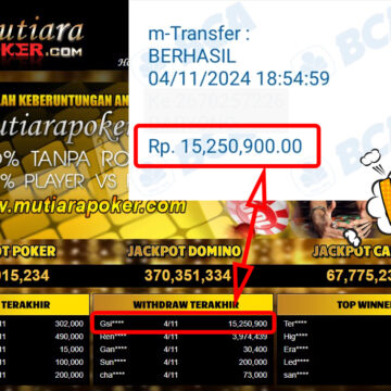 Bukti Withdraw ( 15,250,900,-) Member Setia Mutiarapoker