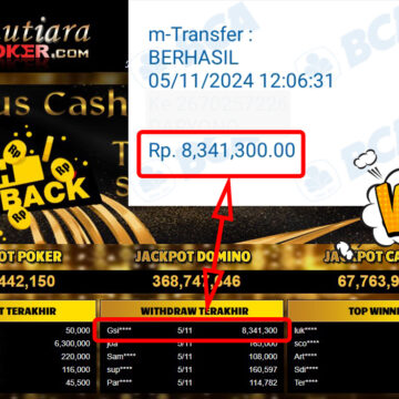 Bukti Withdraw ( 8,341,300,-) Member Setia Mutiarapoker