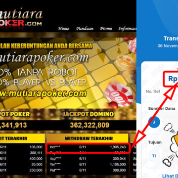 Bukti Withdraw ( 1,905,243,-) Member Setia Mutiarapoker