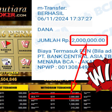 Bukti Withdraw ( 2,000,000,-) Member Setia Mutiarapoker