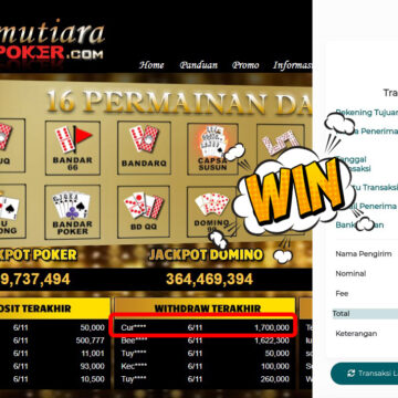 Bukti Withdraw ( 1,700,000,-) Member Setia Mutiarapoker