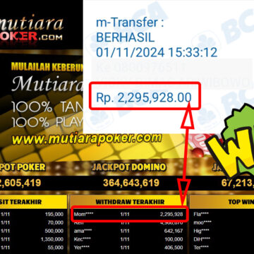 Bukti Withdraw ( 2,295,928,-) Member Setia Mutiarapoker