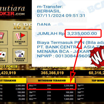 Bukti Withdraw ( 3,235,000,-) Member Setia Mutiarapoker