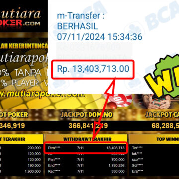 Bukti Withdraw ( 13,403,713,-) Member Setia Mutiarapoker