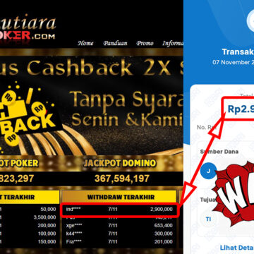 Bukti Withdraw ( 2,900,000,-) Member Setia Mutiarapoker