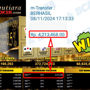 Bukti Withdraw ( 4,213,468,-) Member Setia Mutiarapoker