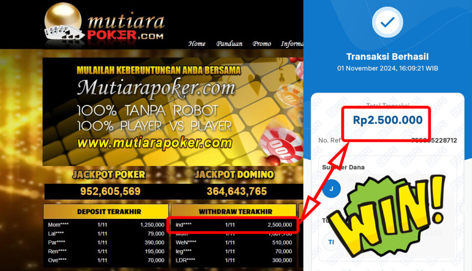 Bukti Withdraw ( 2,500,000,-) Member Setia Mutiarapoker