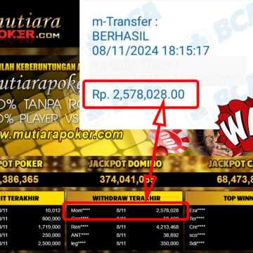 Bukti Withdraw ( 2,578,028,-) Member Setia Mutiarapoker