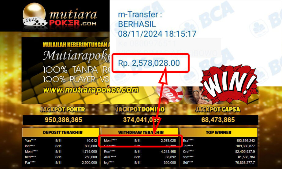 Bukti Withdraw ( 2,578,028,-) Member Setia Mutiarapoker