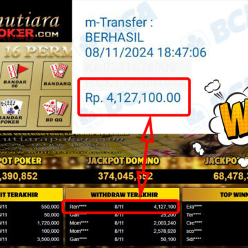 Bukti Withdraw ( 4,127,100,-) Member Setia Mutiarapoker