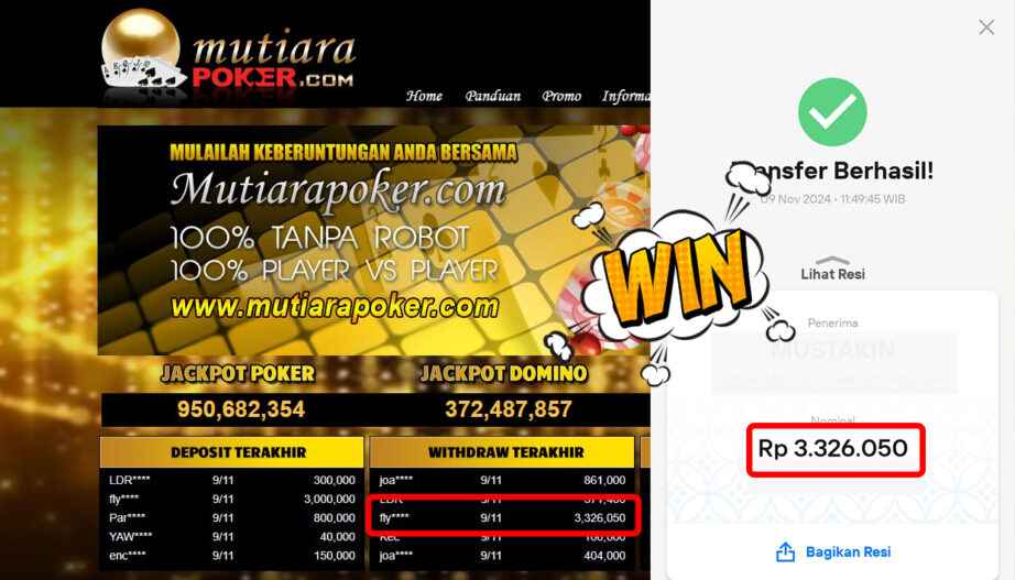 Bukti Withdraw ( 3,326,050,-) Member Setia Mutiarapoker