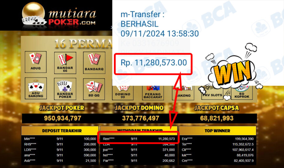 Bukti Withdraw ( 11,280,573,-) Member Setia Mutiarapoker