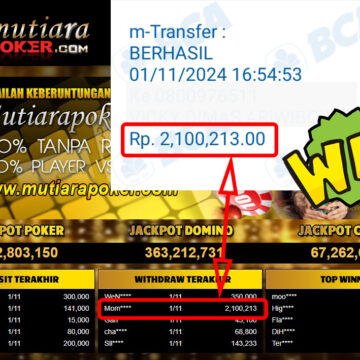 Bukti Withdraw ( 2,100,213,-) Member Setia Mutiarapoker