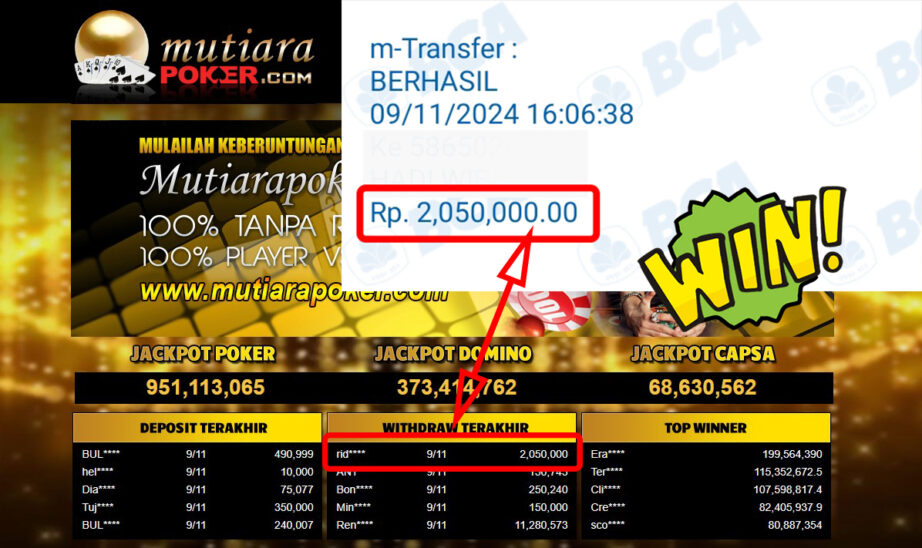 Bukti Withdraw ( 2,050,000,-) Member Setia Mutiarapoker