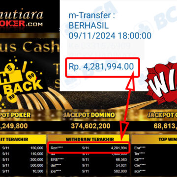 Bukti Withdraw ( 4,281,994,-) Member Setia Mutiarapoker