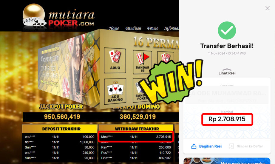 Bukti Withdraw ( 2,708,915,-) Member Setia Mutiarapoker