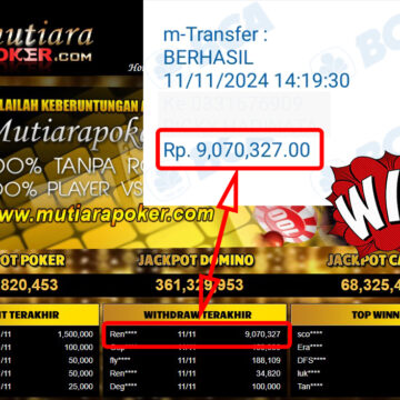 Bukti Withdraw ( 9,070,327,-) Member Setia Mutiarapoker