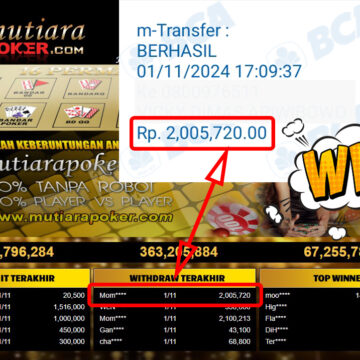 Bukti Withdraw ( 2,005,720,-) Member Setia Mutiarapoker