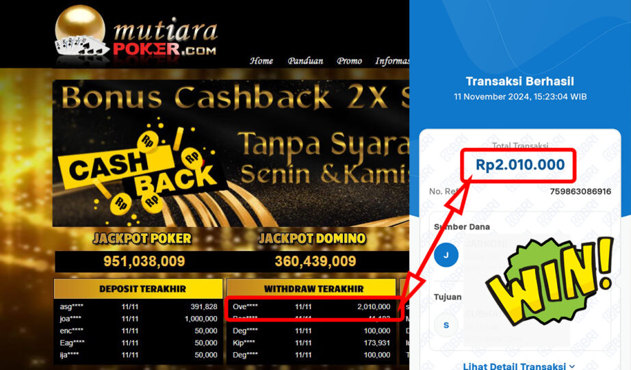 Bukti Withdraw ( 2,010,000,-) Member Setia Mutiarapoker