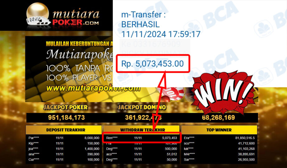 Bukti Withdraw ( 5,073,453,-) Member Setia Mutiarapoker