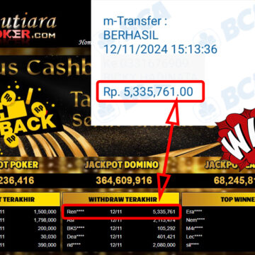 Bukti Withdraw ( 5,335,761,-) Member Setia Mutiarapoker