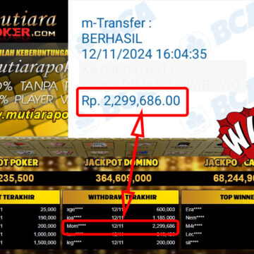 Bukti Withdraw ( 2,299,686,-) Member Setia Mutiarapoker