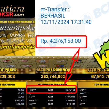 Bukti Withdraw ( 4,276,158,-) Member Setia Mutiarapoker