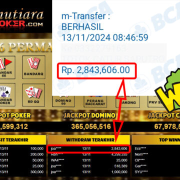 Bukti Withdraw ( 2,843,606,-) Member Setia Mutiarapoker