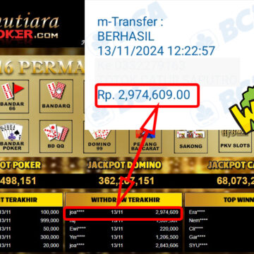 Bukti Withdraw ( 2,974,609,-) Member Setia Mutiarapoker