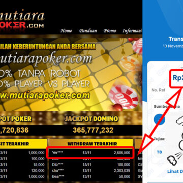 Bukti Withdraw ( 2,606,500,-) Member Setia Mutiarapoker