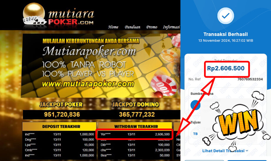 Bukti Withdraw ( 2,606,500,-) Member Setia Mutiarapoker