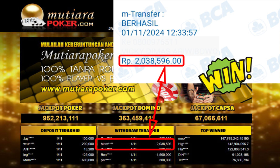 Bukti Withdraw ( 2,038,596,-) Member Setia Mutiarapoker