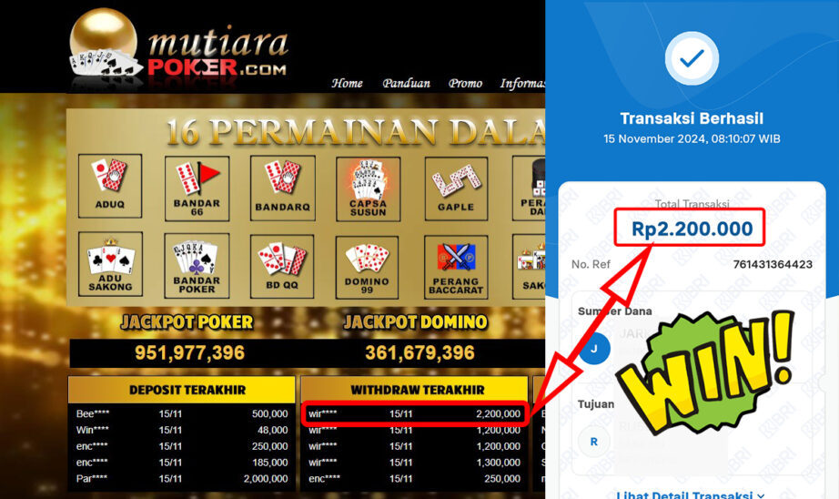 Bukti Withdraw ( 2,200,000,-) Member Setia Mutiarapoker