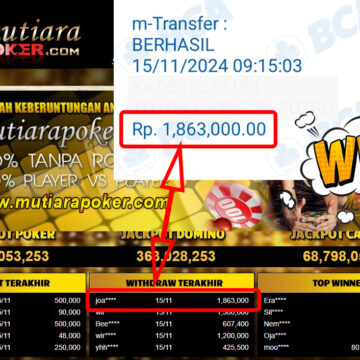 Bukti Withdraw ( 1,863,000,-) Member Setia Mutiarapoker