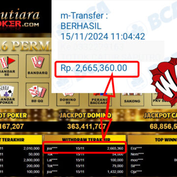 Bukti Withdraw ( 2,665,360,-) Member Setia Mutiarapoker