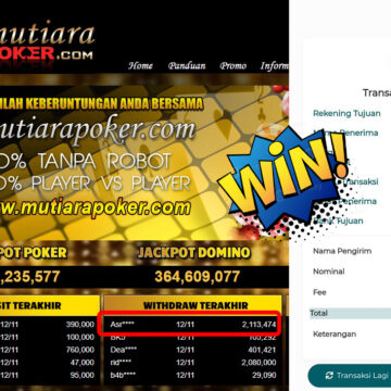 Bukti Withdraw ( 2,113,474,-) Member Setia Mutiarapoker