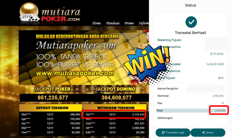 Bukti Withdraw ( 2,113,474,-) Member Setia Mutiarapoker