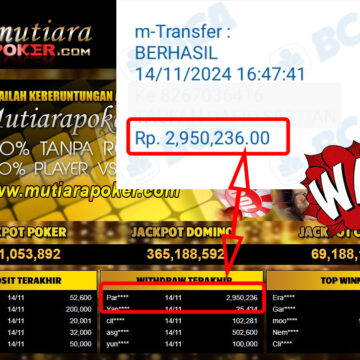 Bukti Withdraw ( 2,950,236,-) Member Setia Mutiarapoker