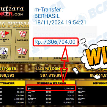 Bukti Withdraw ( 7,306,704,-) Member Setia Mutiarapoker