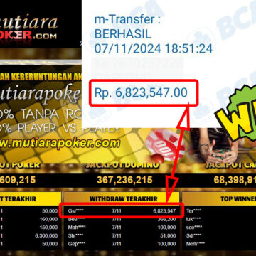 Bukti Withdraw ( 6,823,547,-) Member Setia Mutiarapoker