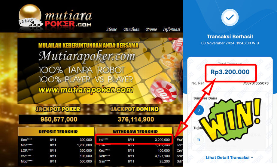 Bukti Withdraw ( 3,200,000,-) Member Setia Mutiarapoker